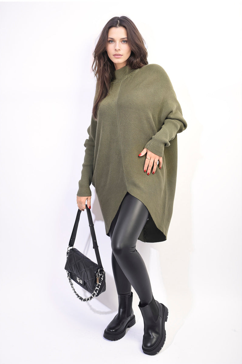 Turtle Neck Longline Knitted Jumper - Black River UK