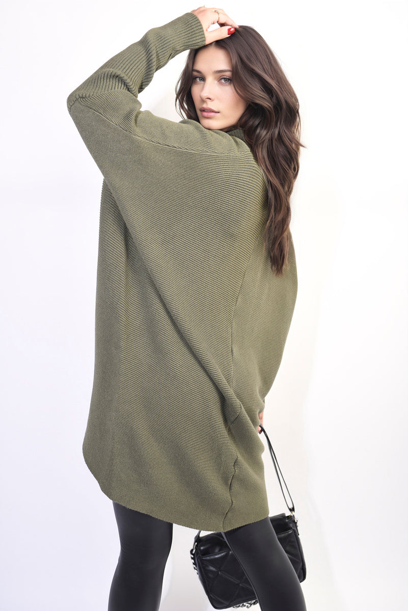Turtle Neck Longline Knitted Jumper - Black River UK