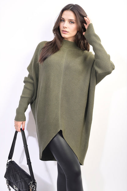 Turtle Neck Longline Knitted Jumper - Black River UK
