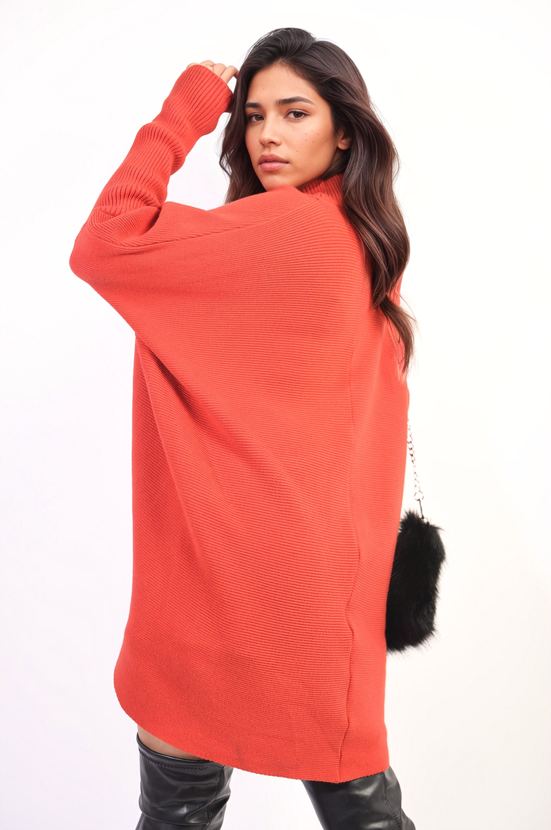 Turtle Neck Longline Knitted Jumper - Black River UK