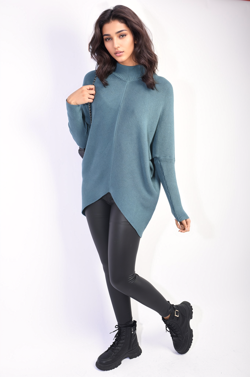 Turtle Neck Longline Knitted Jumper - Black River UK