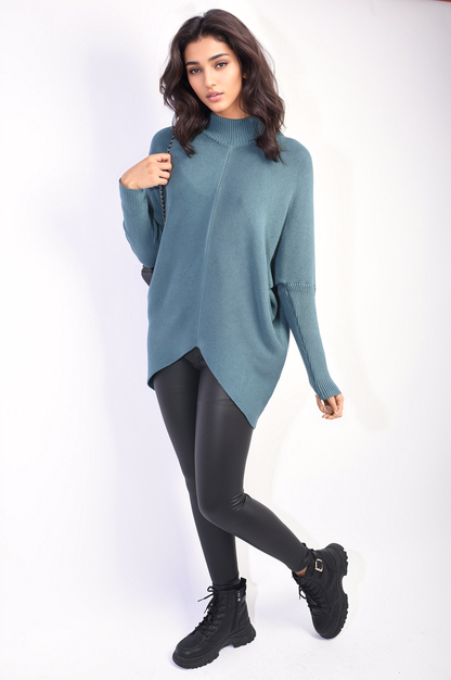 Turtle Neck Longline Knitted Jumper - Black River UK