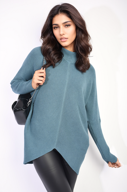 Turtle Neck Longline Knitted Jumper - Black River UK