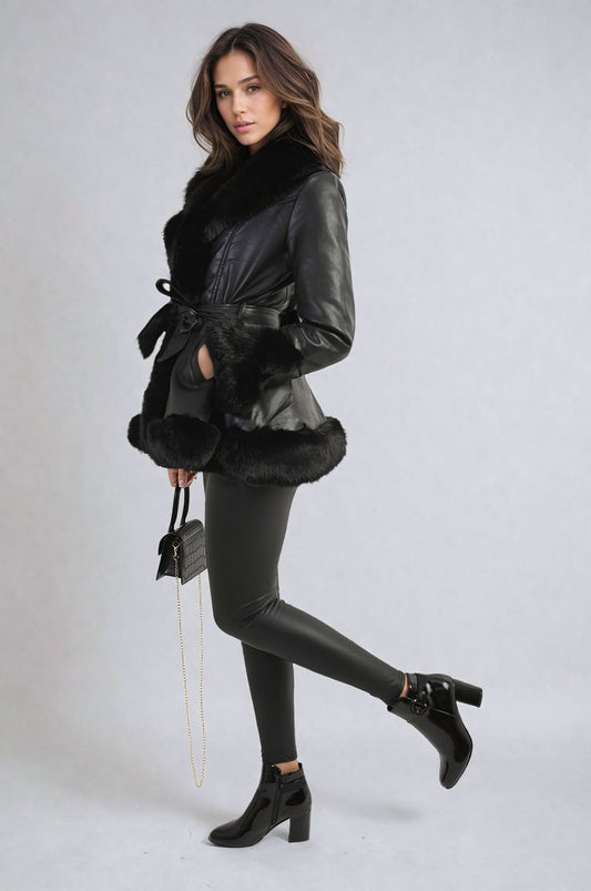 Faux Fur Trim Winter Jacket - Black River UK