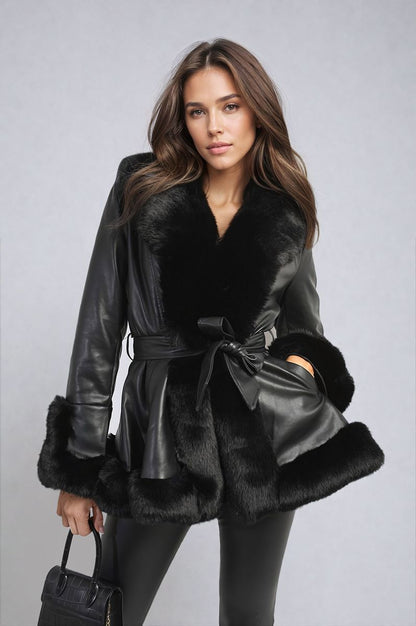 Faux Fur Trim Winter Jacket - Black River UK