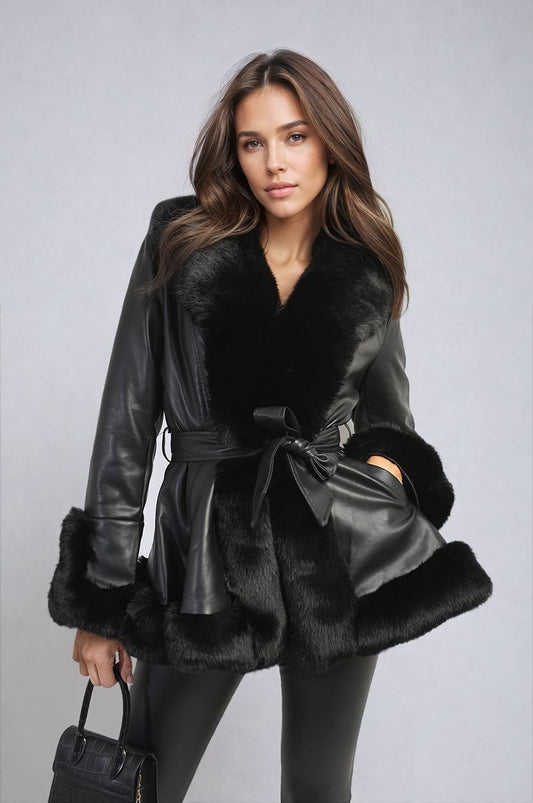 Faux Fur Trim Winter Jacket - Black River UK