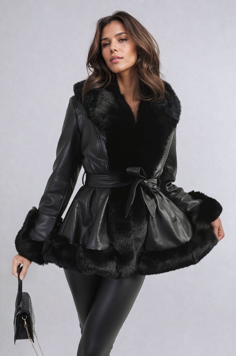 Faux Fur Trim Winter Jacket - Black River UK