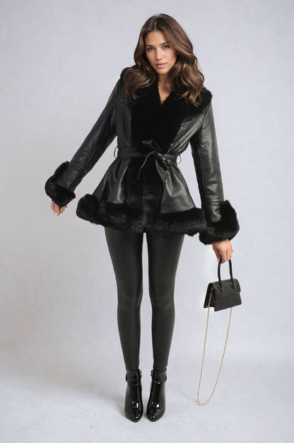 Faux Fur Trim Winter Jacket - Black River UK