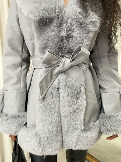 Faux Fur Trim Winter Jacket - Black River UK