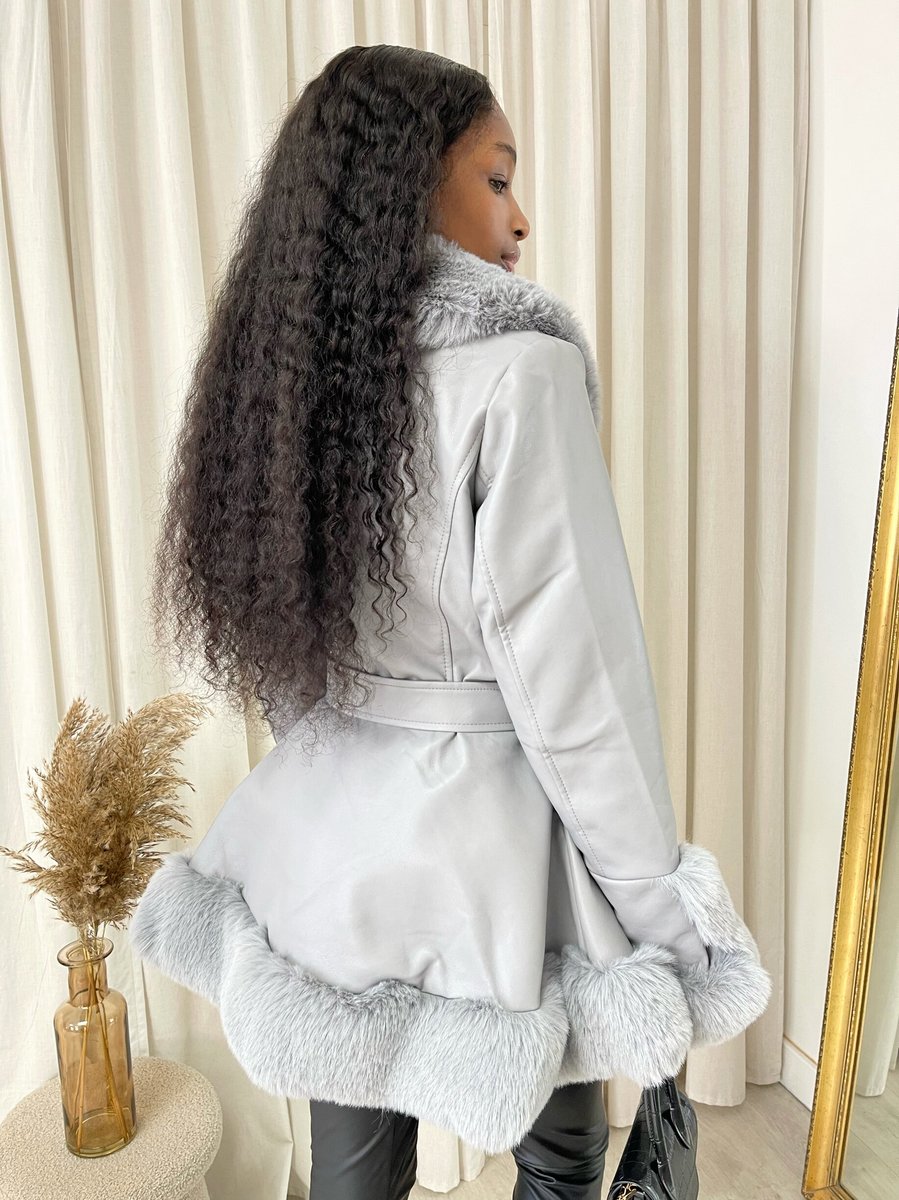 Faux Fur Trim Winter Jacket - Black River UK