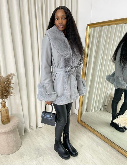 Faux Fur Trim Winter Jacket - Black River UK