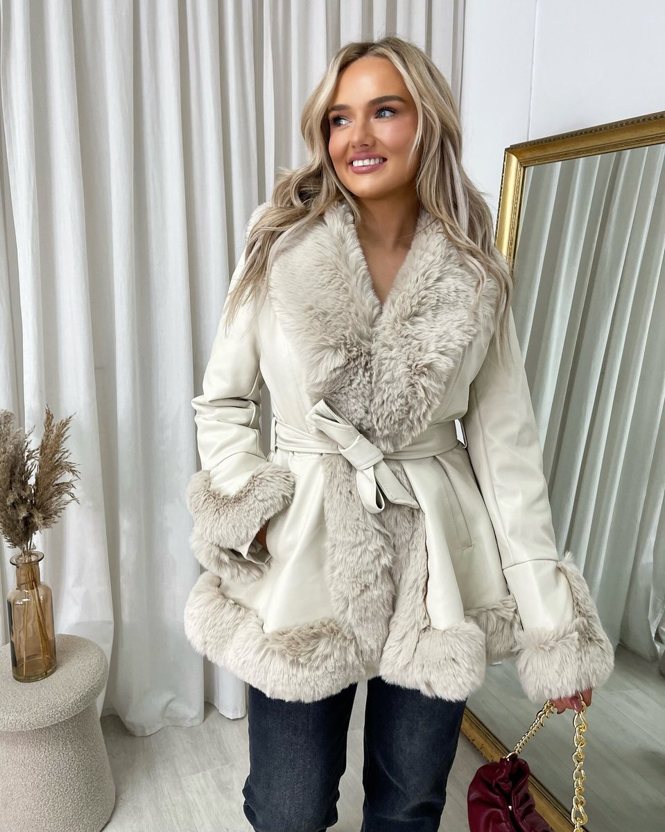 Faux Fur Trim Winter Jacket - Black River UK