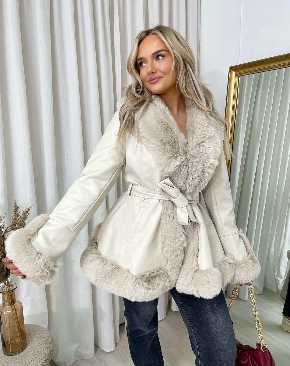 Faux Fur Trim Winter Jacket - Black River UK