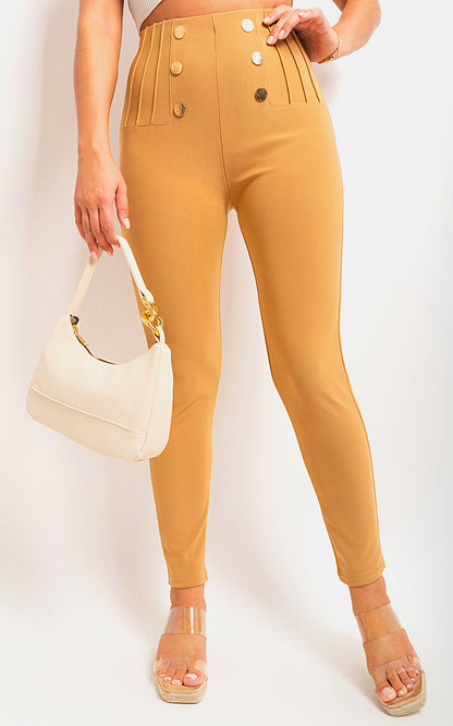 High Waisted Button Front Detail Trouser - Black River UK