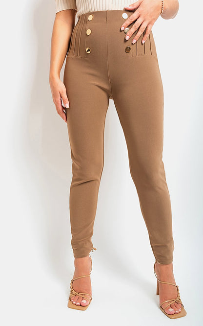 High Waisted Button Front Detail Trouser - Black River UK
