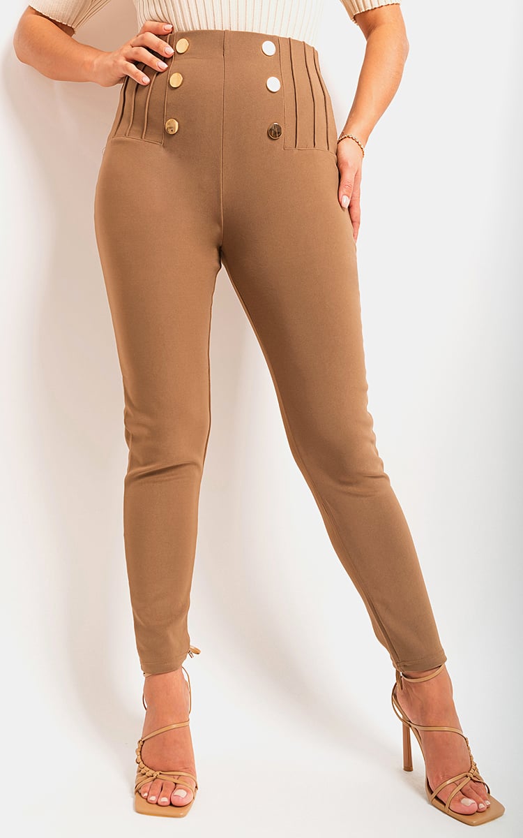 High Waisted Button Front Detail Trouser - Black River UK