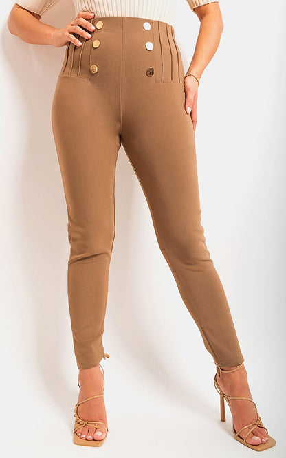 High Waisted Button Front Detail Trouser - Black River UK