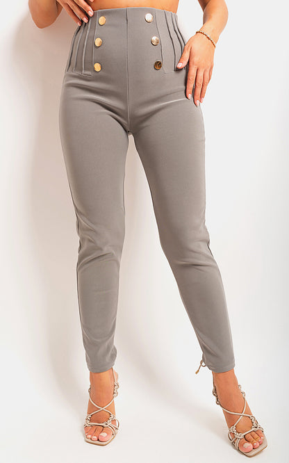 High Waisted Button Front Detail Trouser - Black River UK