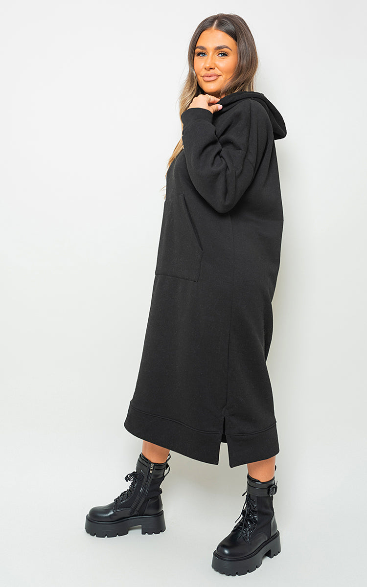 Kangaroo Pocket Long Loose Hoodie - Black River UK