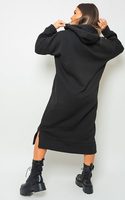Kangaroo Pocket Long Loose Hoodie - Black River UK