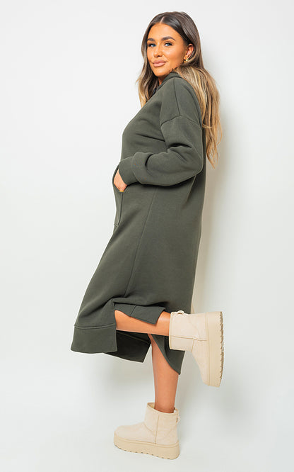 Kangaroo Pocket Long Loose Hoodie - Black River UK