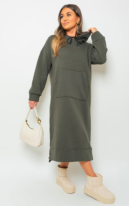 Kangaroo Pocket Long Loose Hoodie - Black River UK