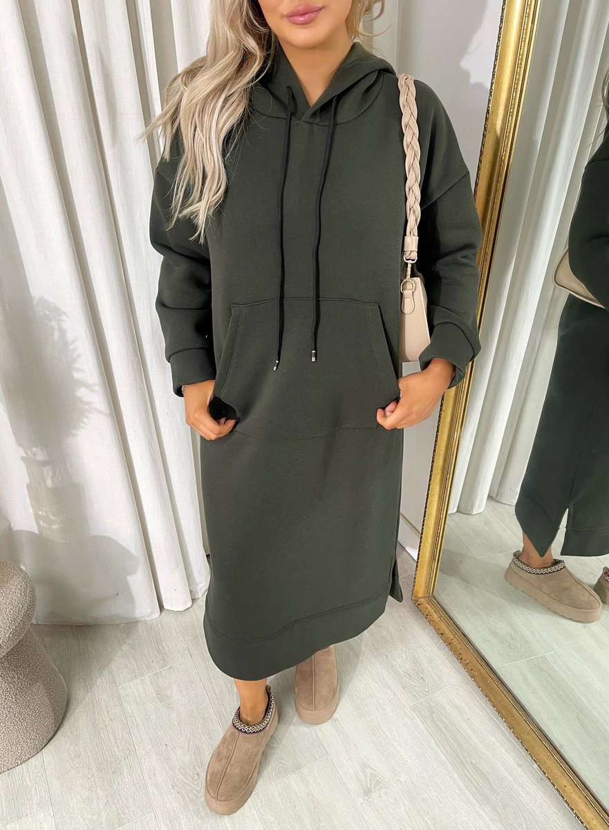 Kangaroo Pocket Long Loose Hoodie - Black River UK