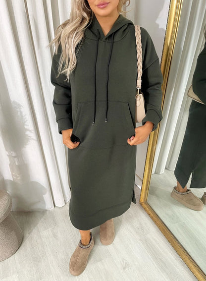 Kangaroo Pocket Long Loose Hoodie - Black River UK