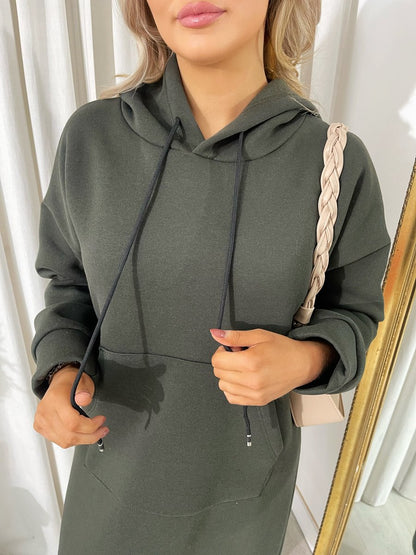 Kangaroo Pocket Long Loose Hoodie - Black River UK