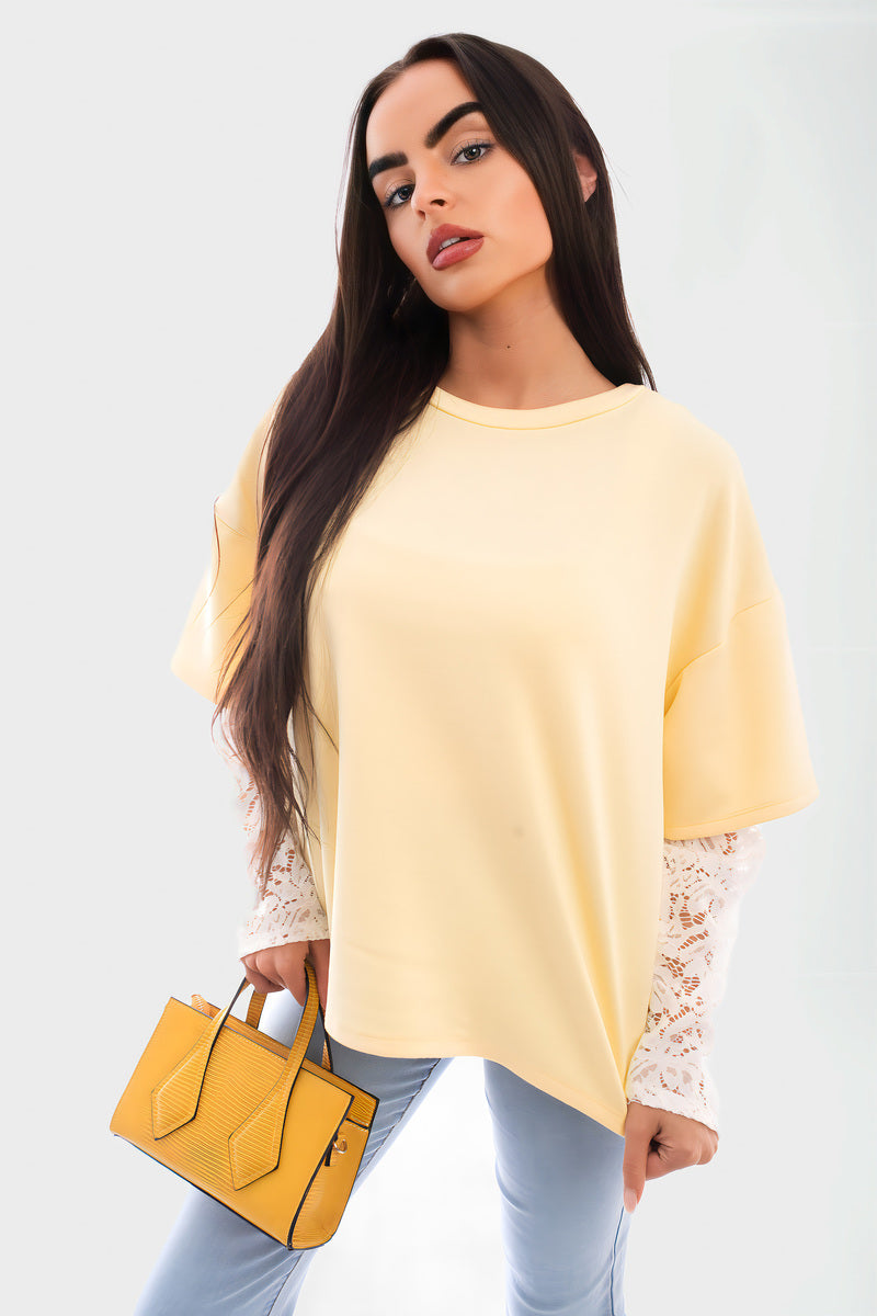 Oversized Long Sleeve Lace Detail Top - Black River UK