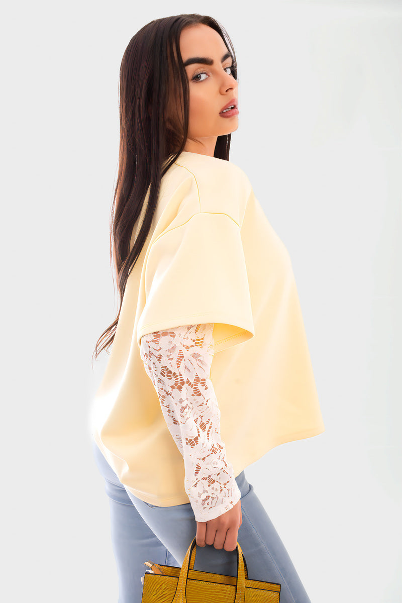 Oversized Long Sleeve Lace Detail Top - Black River UK