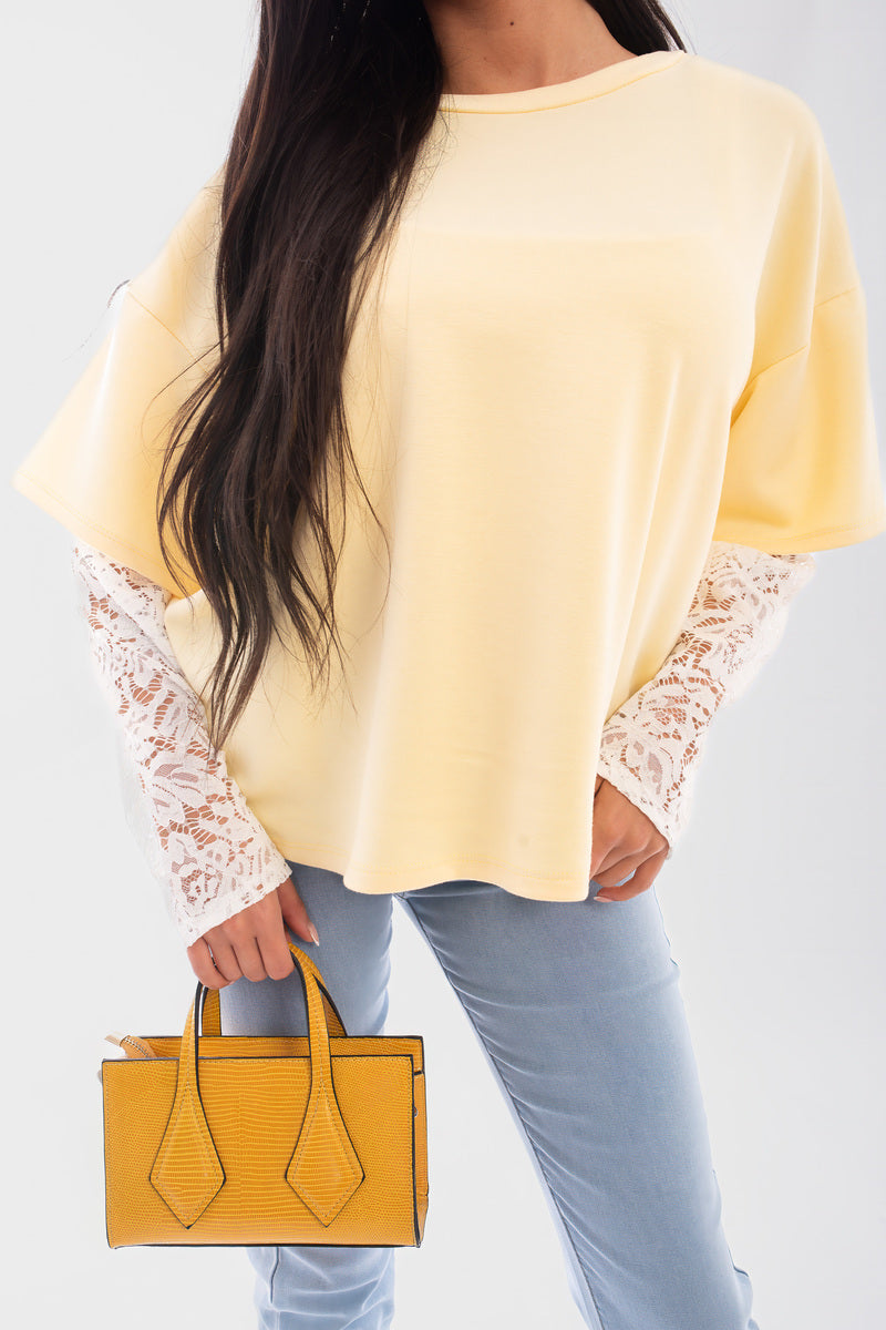 Oversized Long Sleeve Lace Detail Top - Black River UK