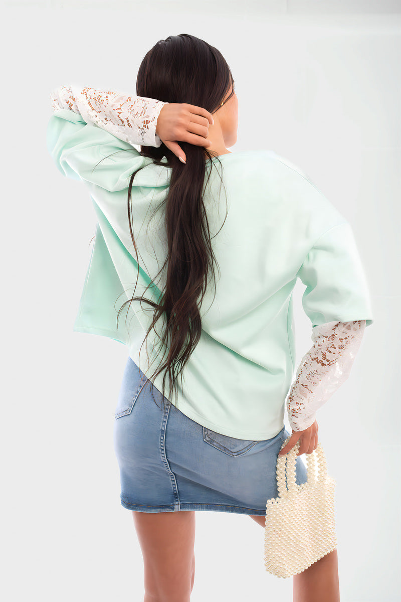 Oversized Long Sleeve Lace Detail Top - Black River UK