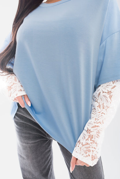 Oversized Long Sleeve Lace Detail Top - Black River UK