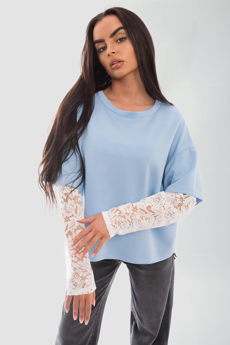 Oversized Long Sleeve Lace Detail Top - Black River UK