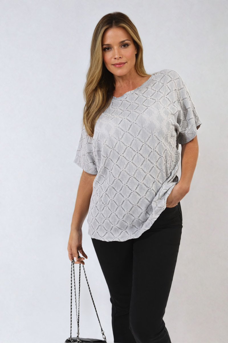 Bow Back Eyelet Details Short Sleeve Oversized Top - Black River UK