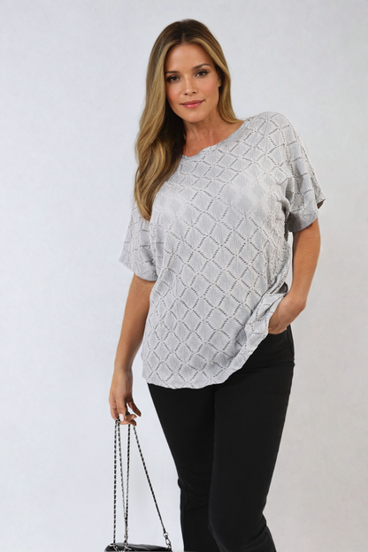 Bow Back Eyelet Details Short Sleeve Oversized Top - Black River UK