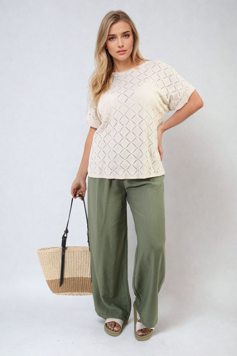 Bow Back Eyelet Details Short Sleeve Oversized Top - Black River UK