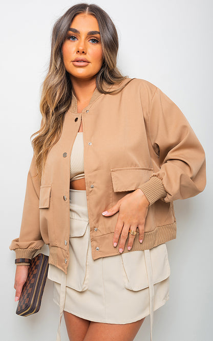 Long Sleeve Buttons Closure Bomber Jacket - Black River UK