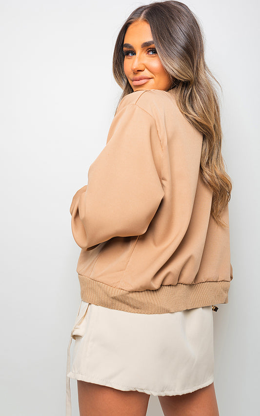 Long Sleeve Buttons Closure Bomber Jacket - Black River UK