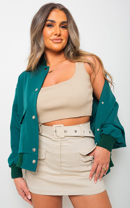 Long Sleeve Buttons Closure Bomber Jacket - Black River UK