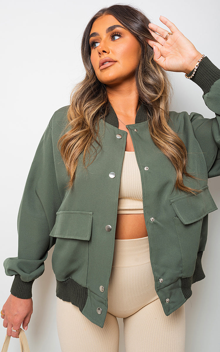 Long Sleeve Buttons Closure Bomber Jacket - Black River UK