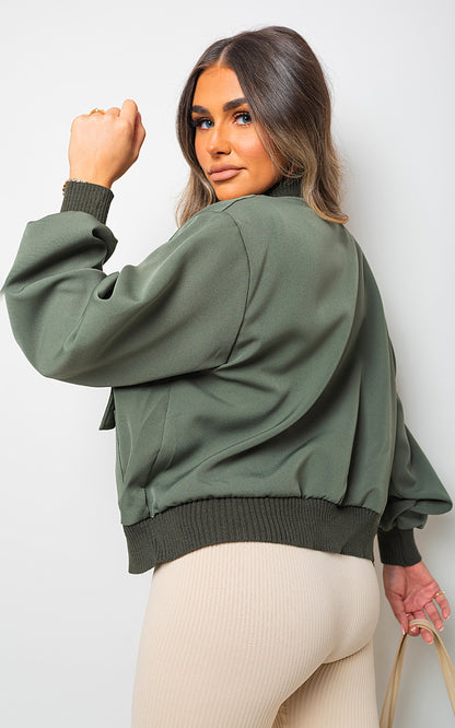 Long Sleeve Buttons Closure Bomber Jacket - Black River UK