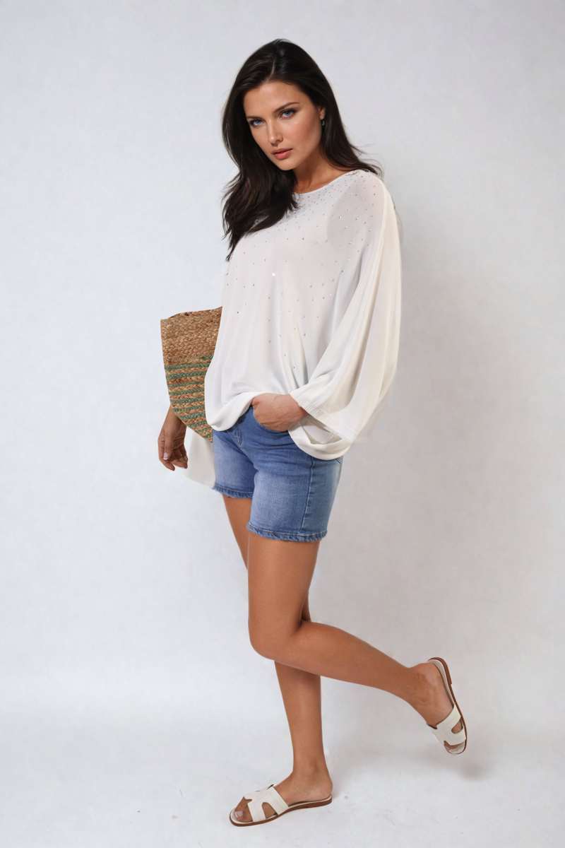 Round Neck Studded Oversized Top - Black River UK