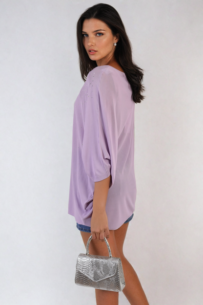 Round Neck Studded Oversized Top - Black River UK