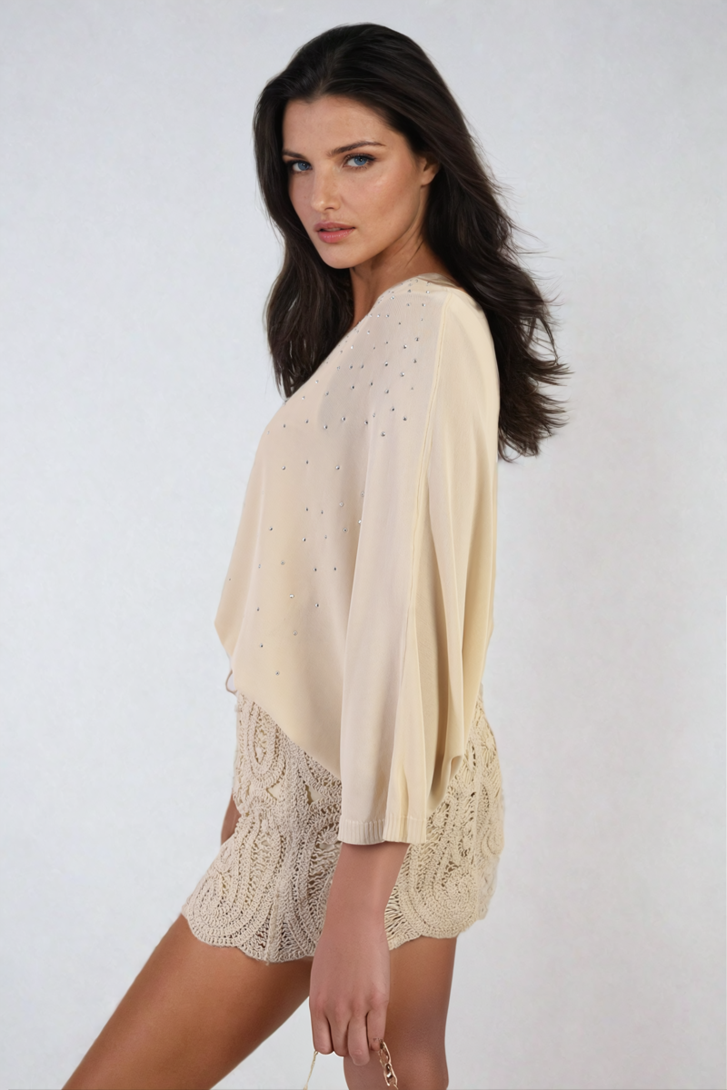 Round Neck Studded Oversized Top - Black River UK