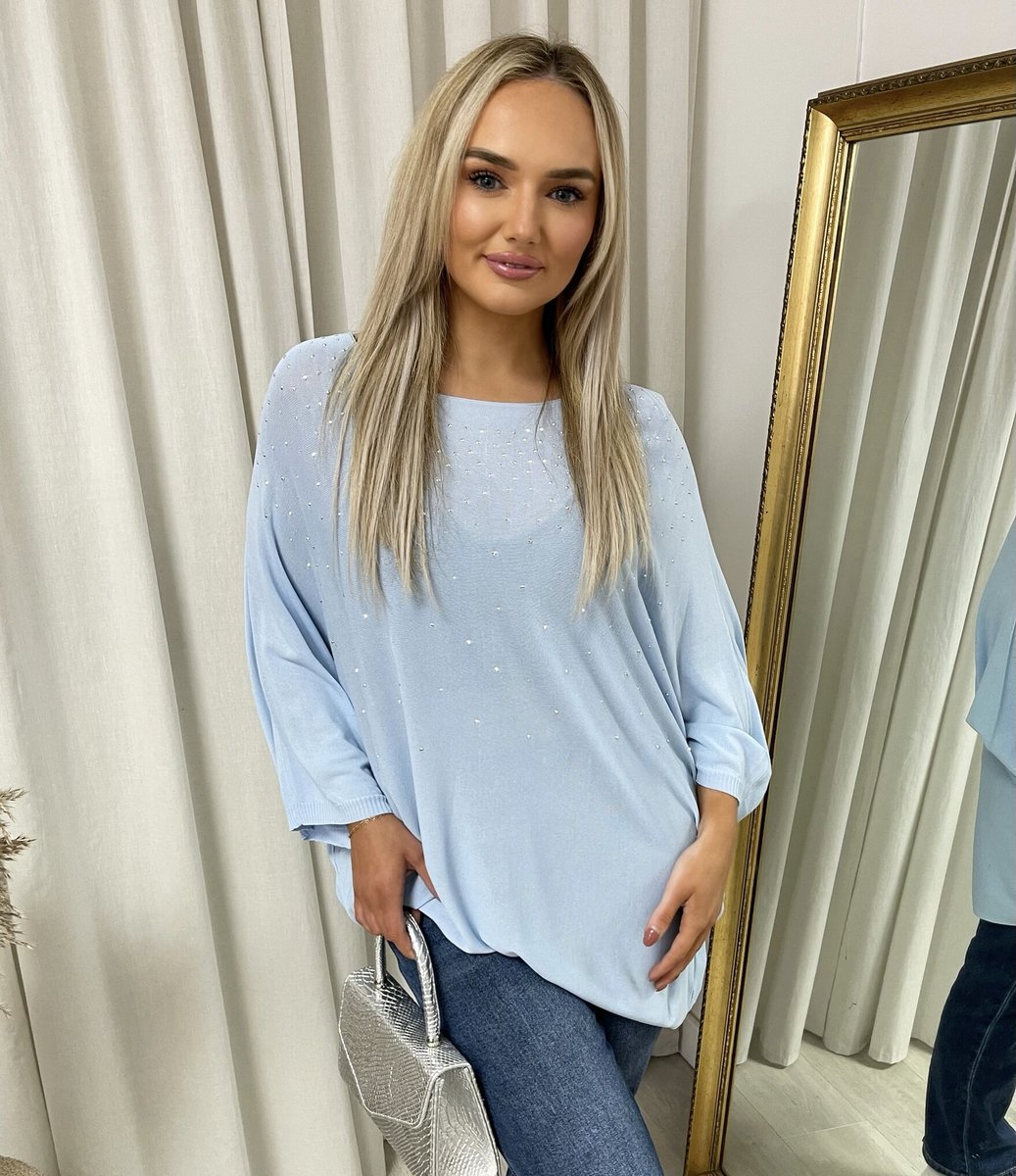 Round Neck Studded Oversized Top - Black River UK