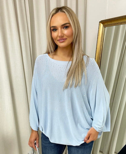Round Neck Studded Oversized Top - Black River UK