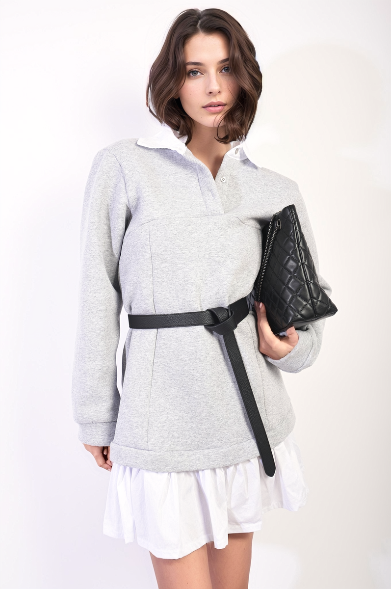 Collared Long Sleeve Mini Dress - Black River UK