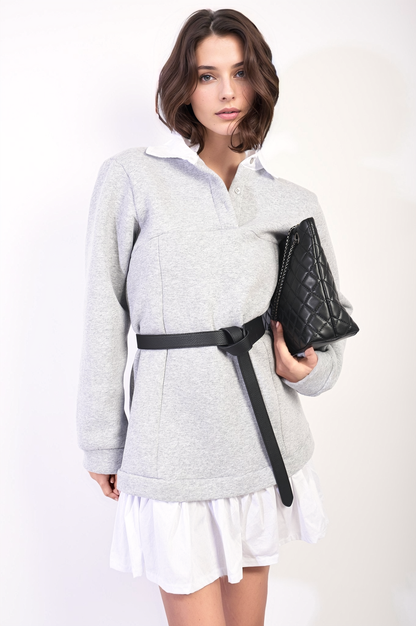 Collared Long Sleeve Mini Dress - Black River UK